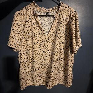 Tan Floral Print Blouse